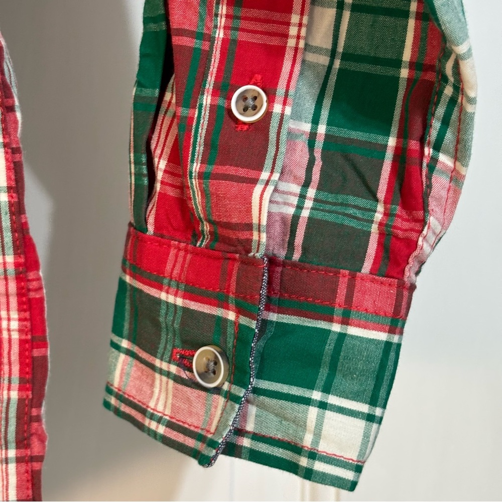 Free Planet Boys Size 5 Long Sleeve Button Up Red, Green, White Tartan - Picture 5 of 9